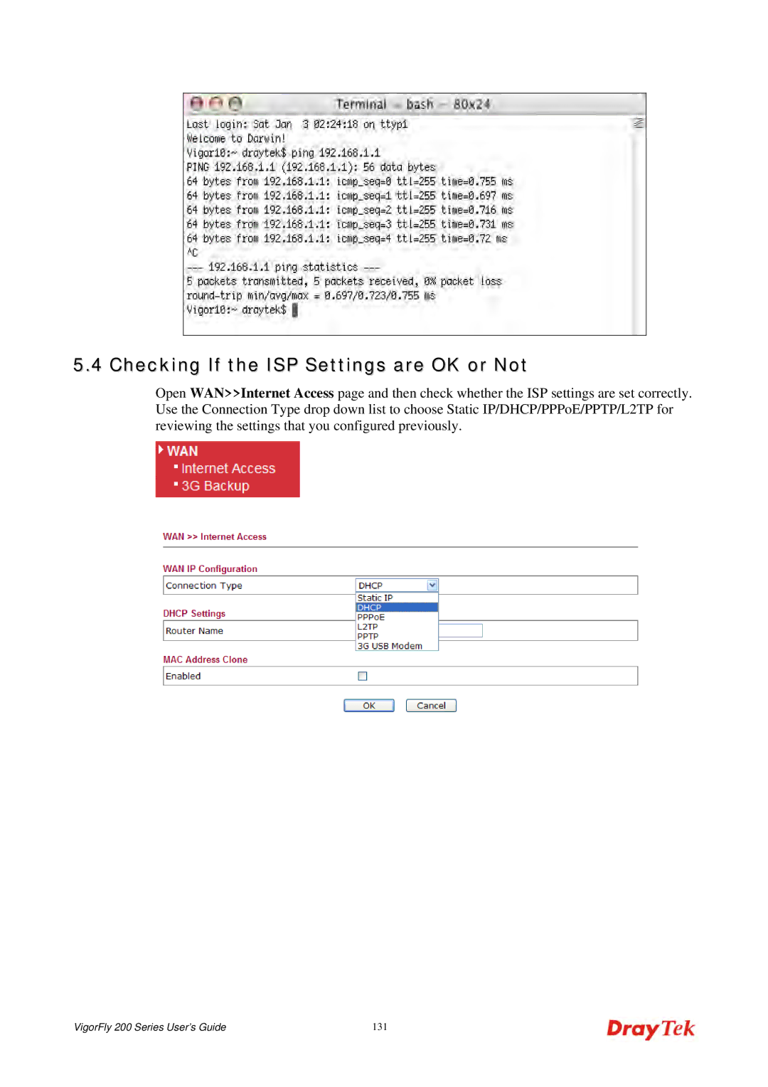 Draytek 200 manual Checking If the ISP Settings are OK or Not 