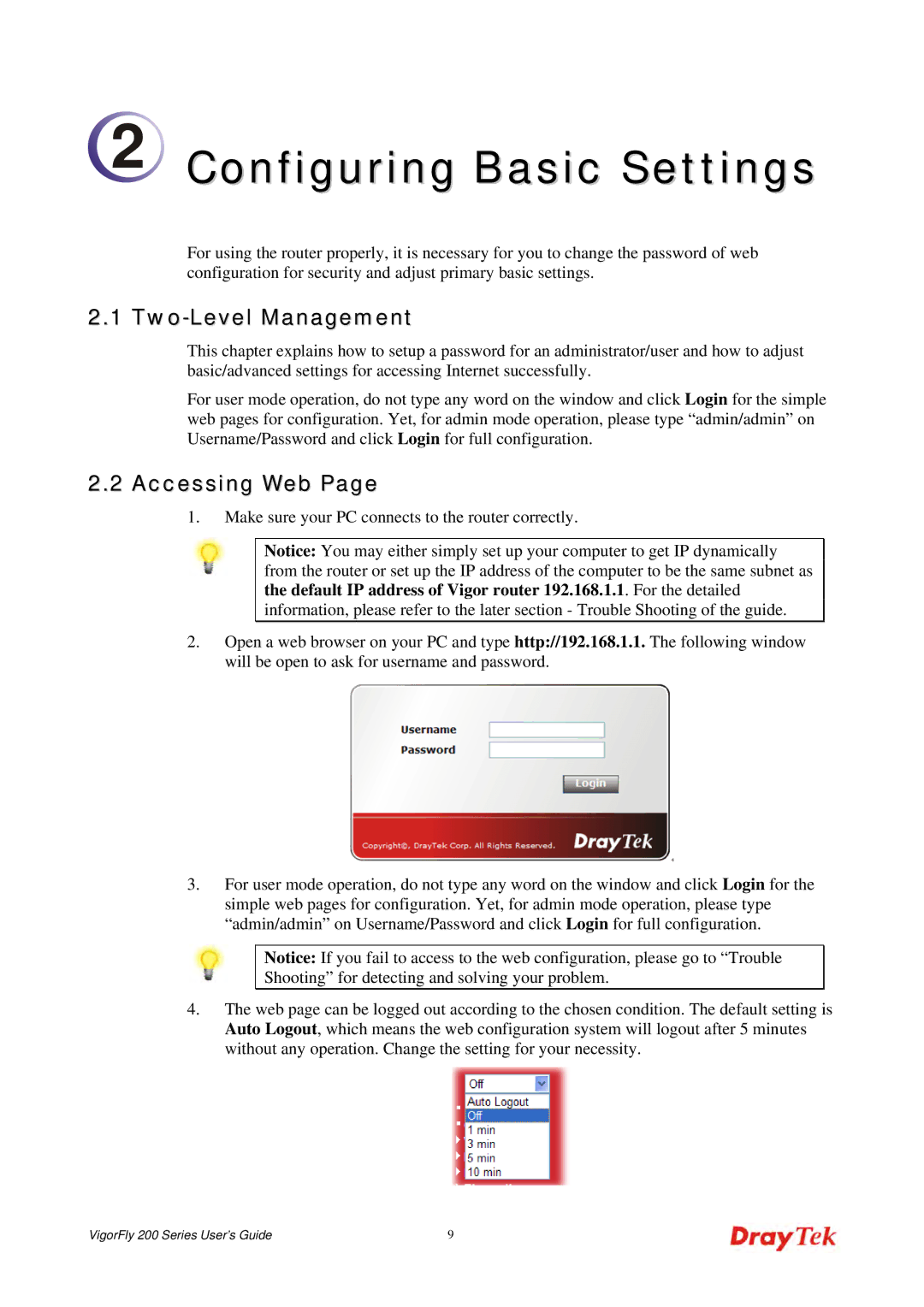 Draytek 200 manual Two-Level Management, Accessing Web 