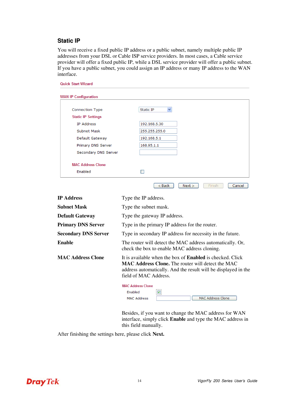 Draytek 200 manual Static IP 