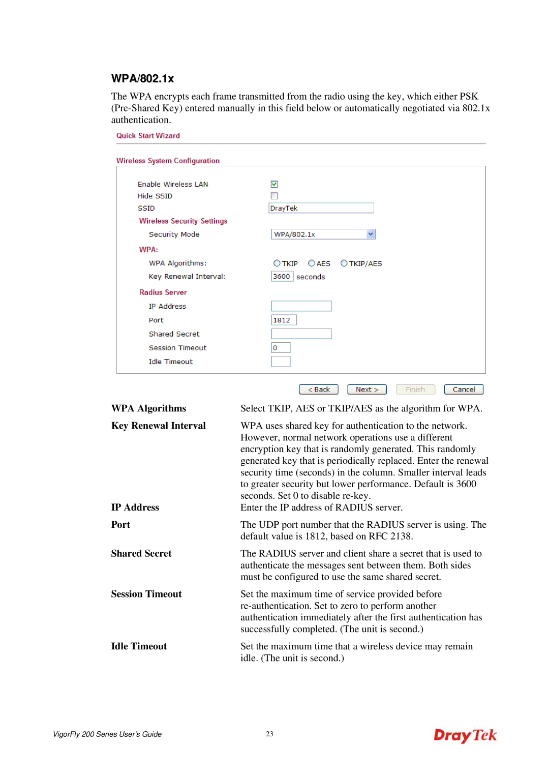 Draytek 200 manual WPA/802.1x, WPA Algorithms 