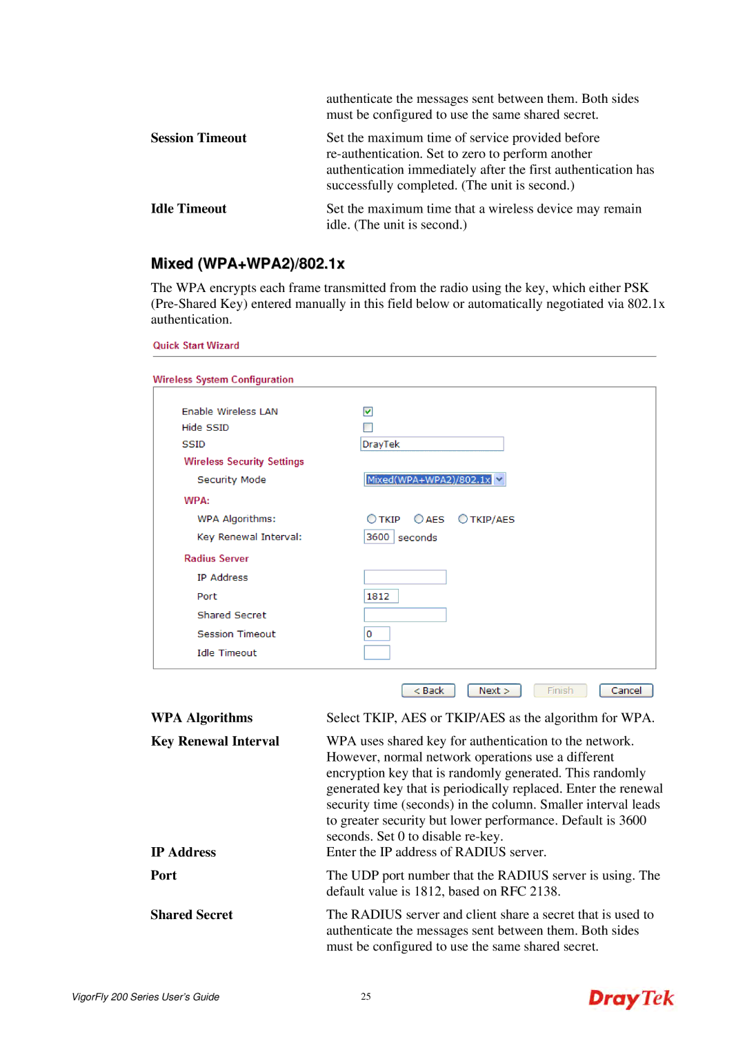 Draytek 200 manual Mixed WPA+WPA2/802.1x 