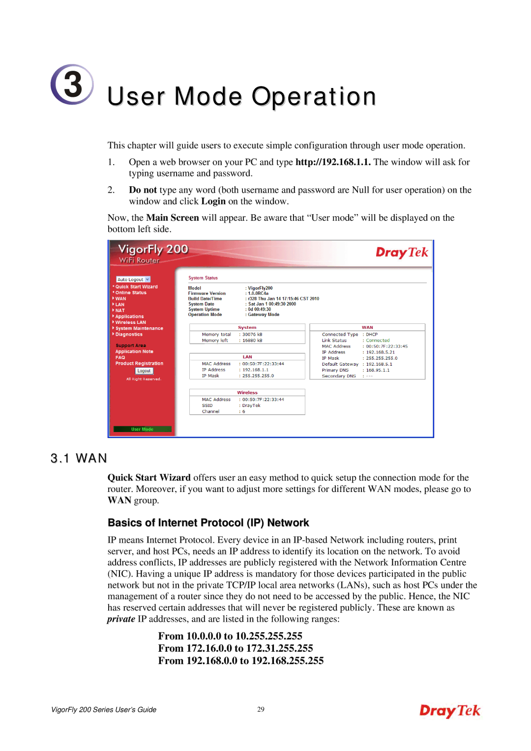 Draytek 200 manual Wan, Basics of Internet Protocol IP Network 