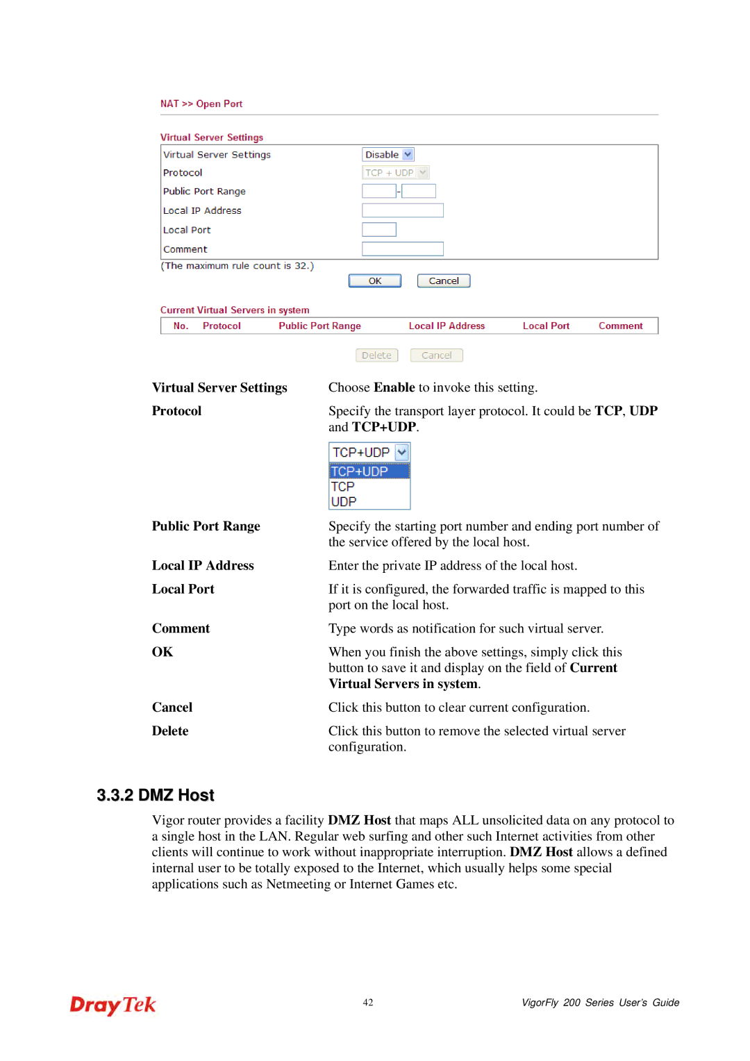 Draytek 200 manual DMZ Host 