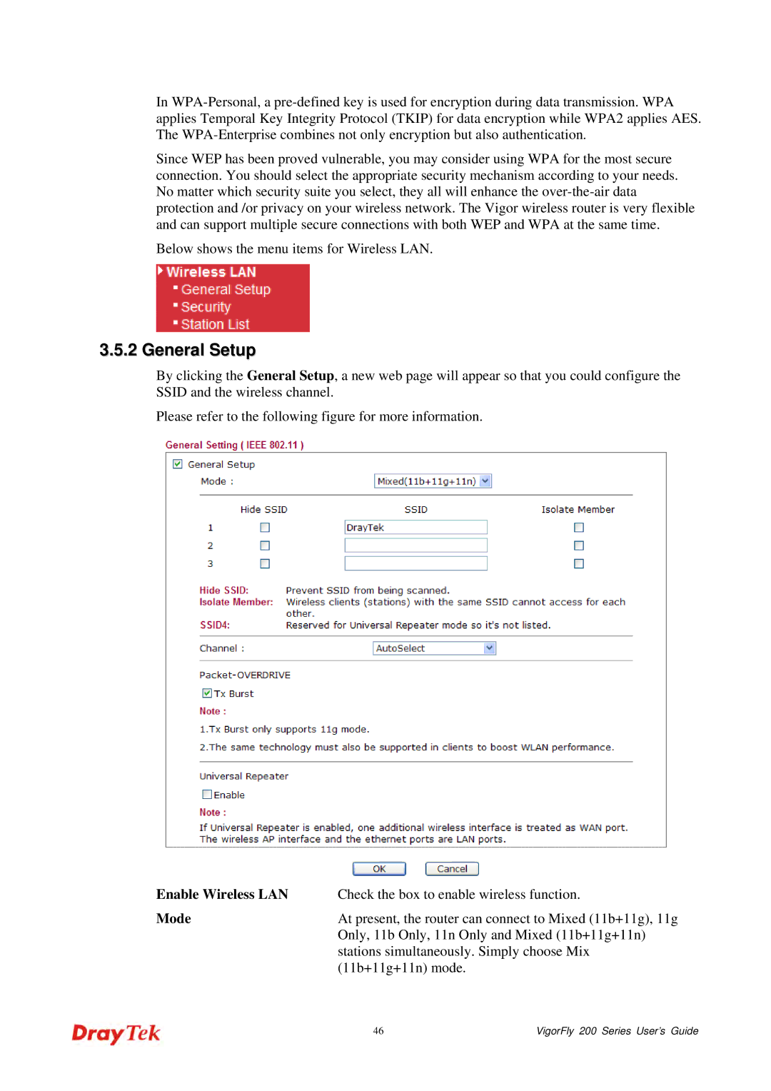 Draytek 200 manual General Setup, Mode 