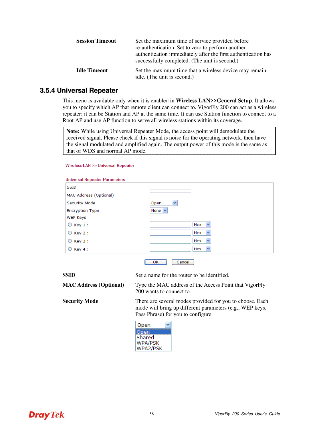 Draytek 200 manual Universal Repeater, MAC Address Optional 