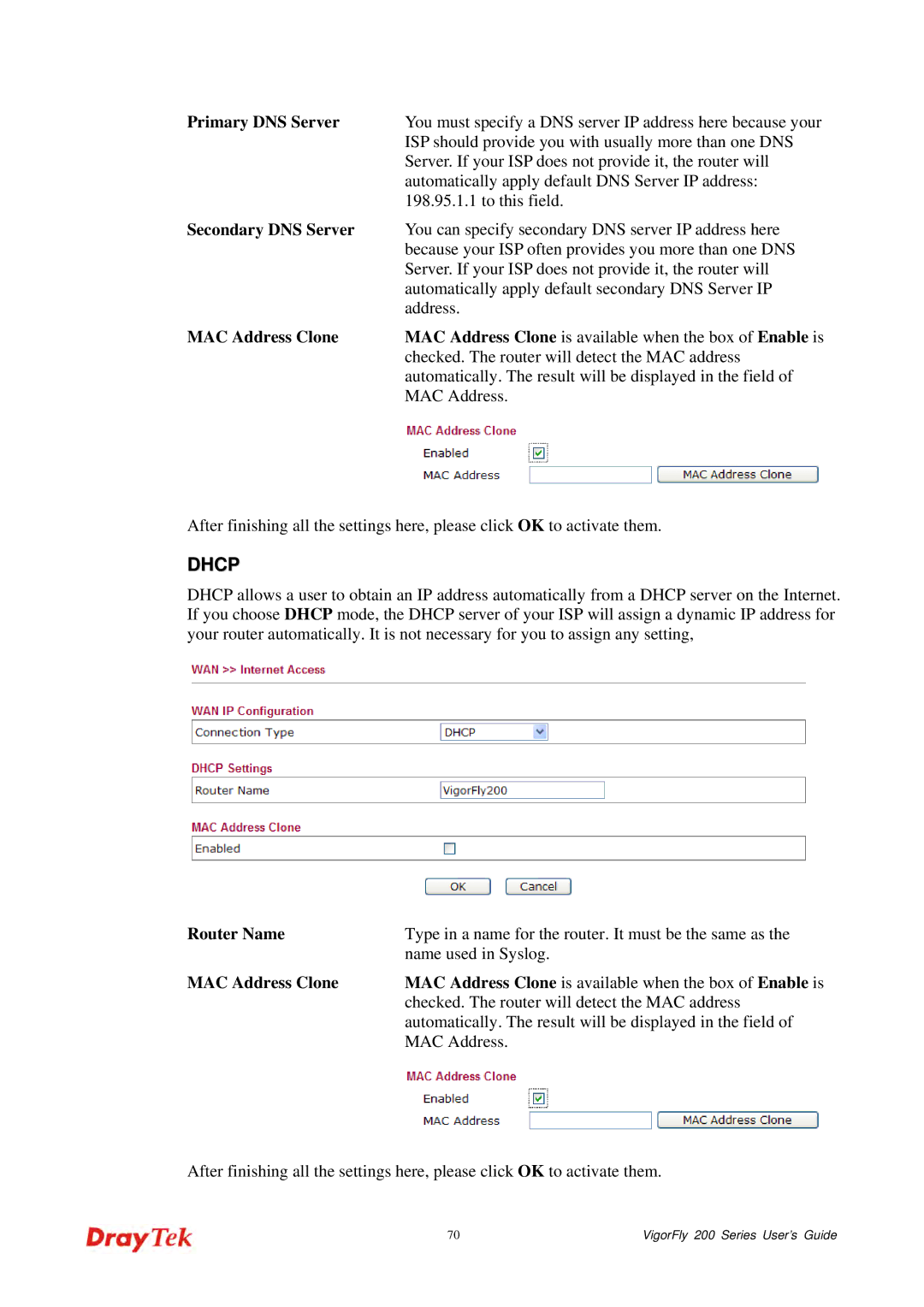 Draytek 200 manual Dhcp 