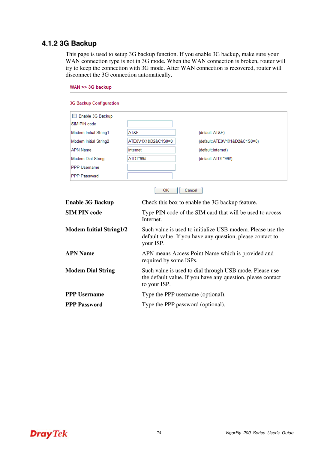 Draytek 200 manual 2 3G Backup 