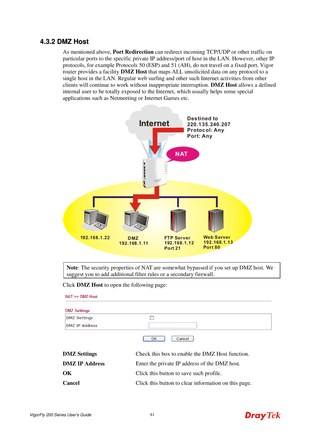 Draytek 200 manual DMZ Host 