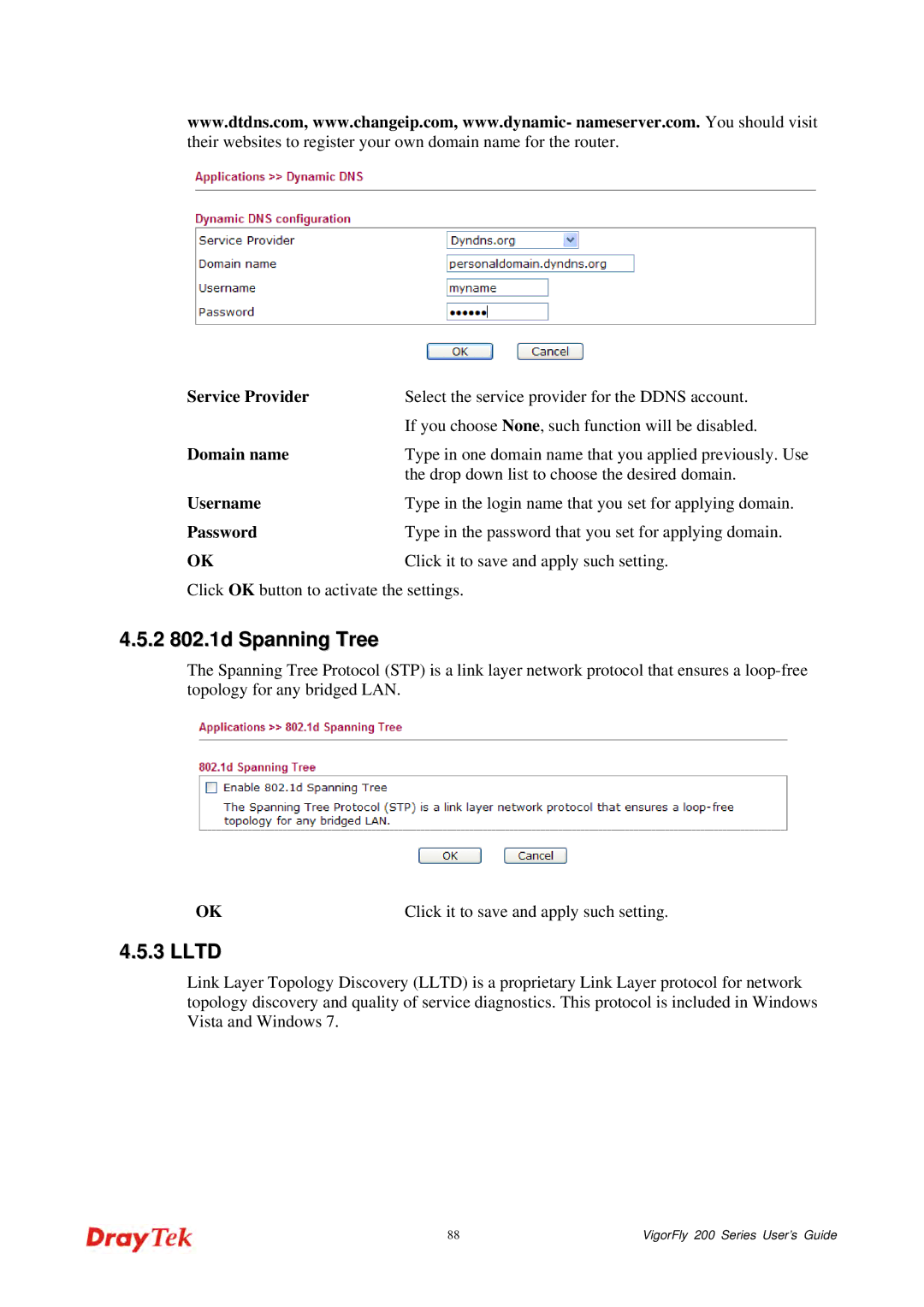 Draytek 200 manual 2 802.1d Spanning Tree, Click it to save and apply such setting 