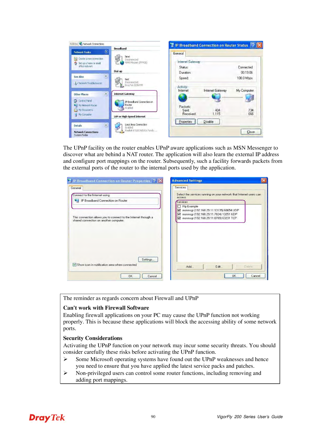 Draytek 200 manual Cant work with Firewall Software, Security Considerations 