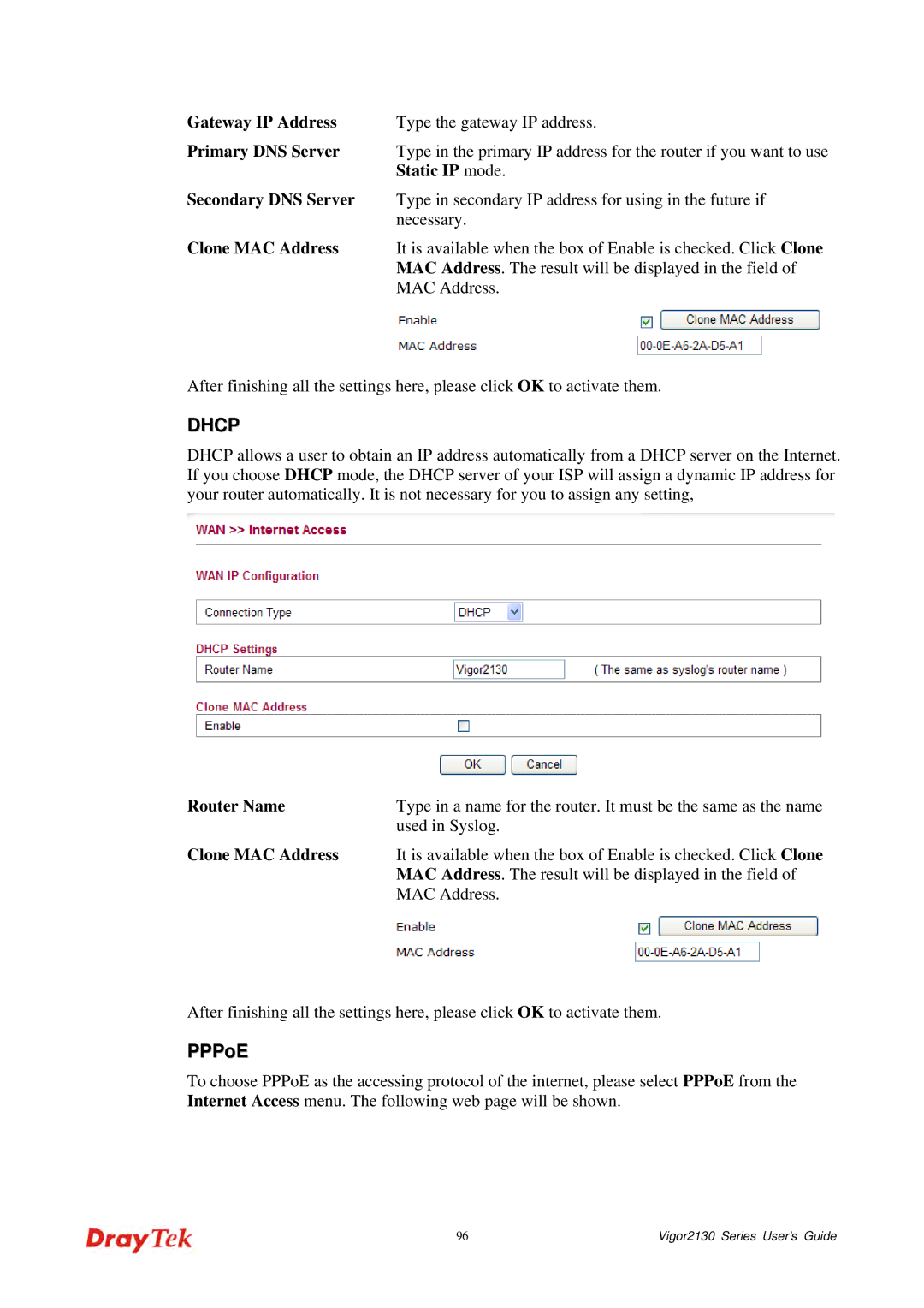Draytek 2130 manual Dhcp 