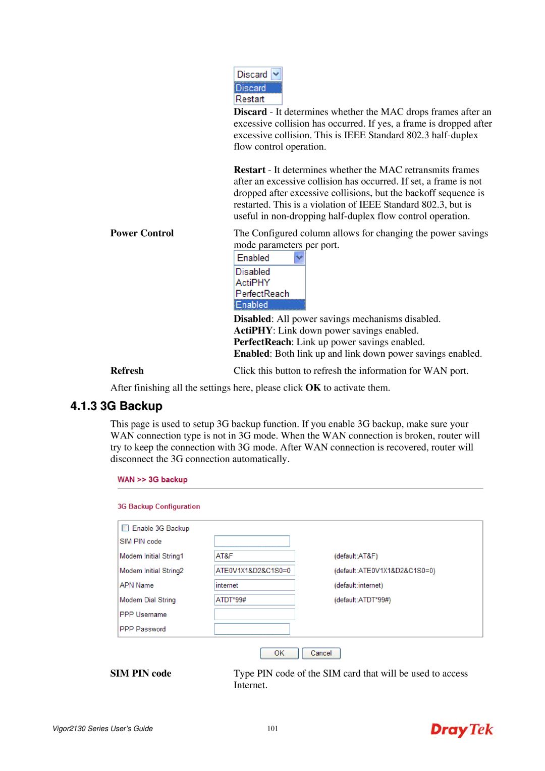 Draytek 2130 manual SIM PIN code 