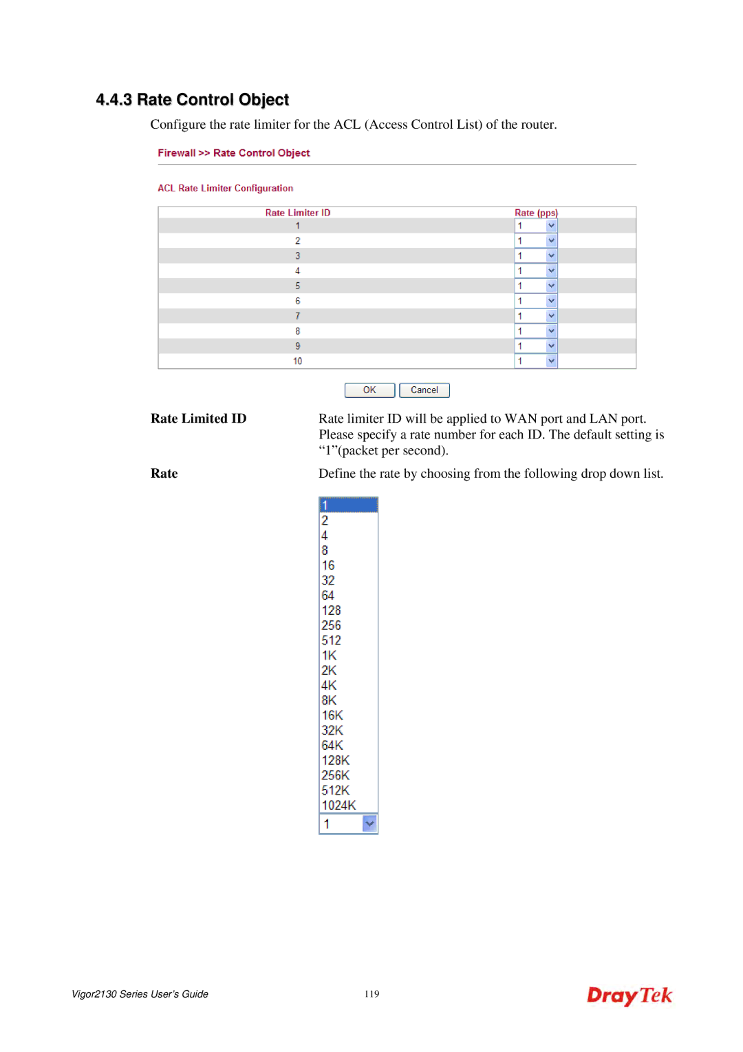 Draytek 2130 manual Rate Control Object 