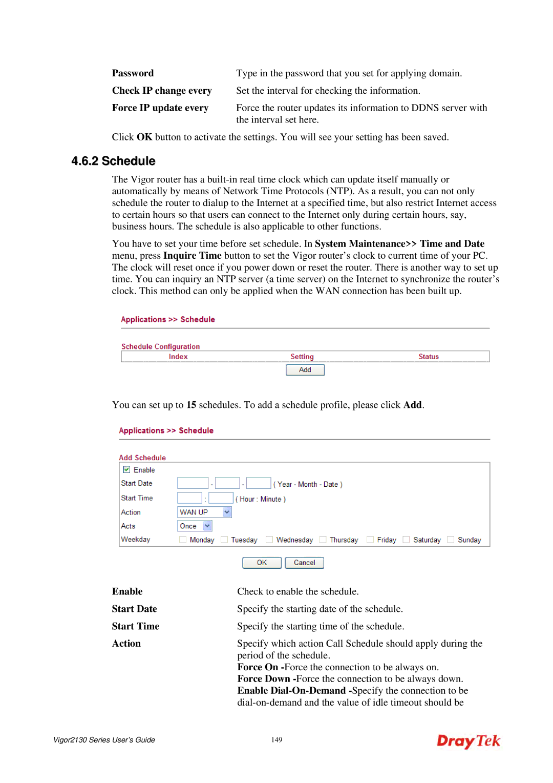 Draytek 2130 manual Period of the schedule 