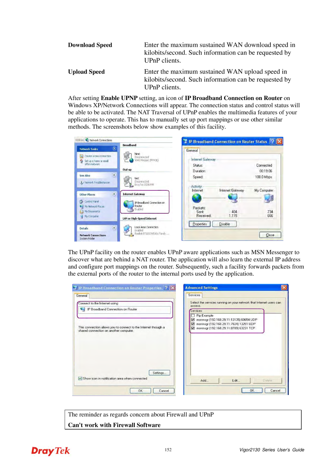 Draytek 2130 manual Download Speed, Upload Speed 