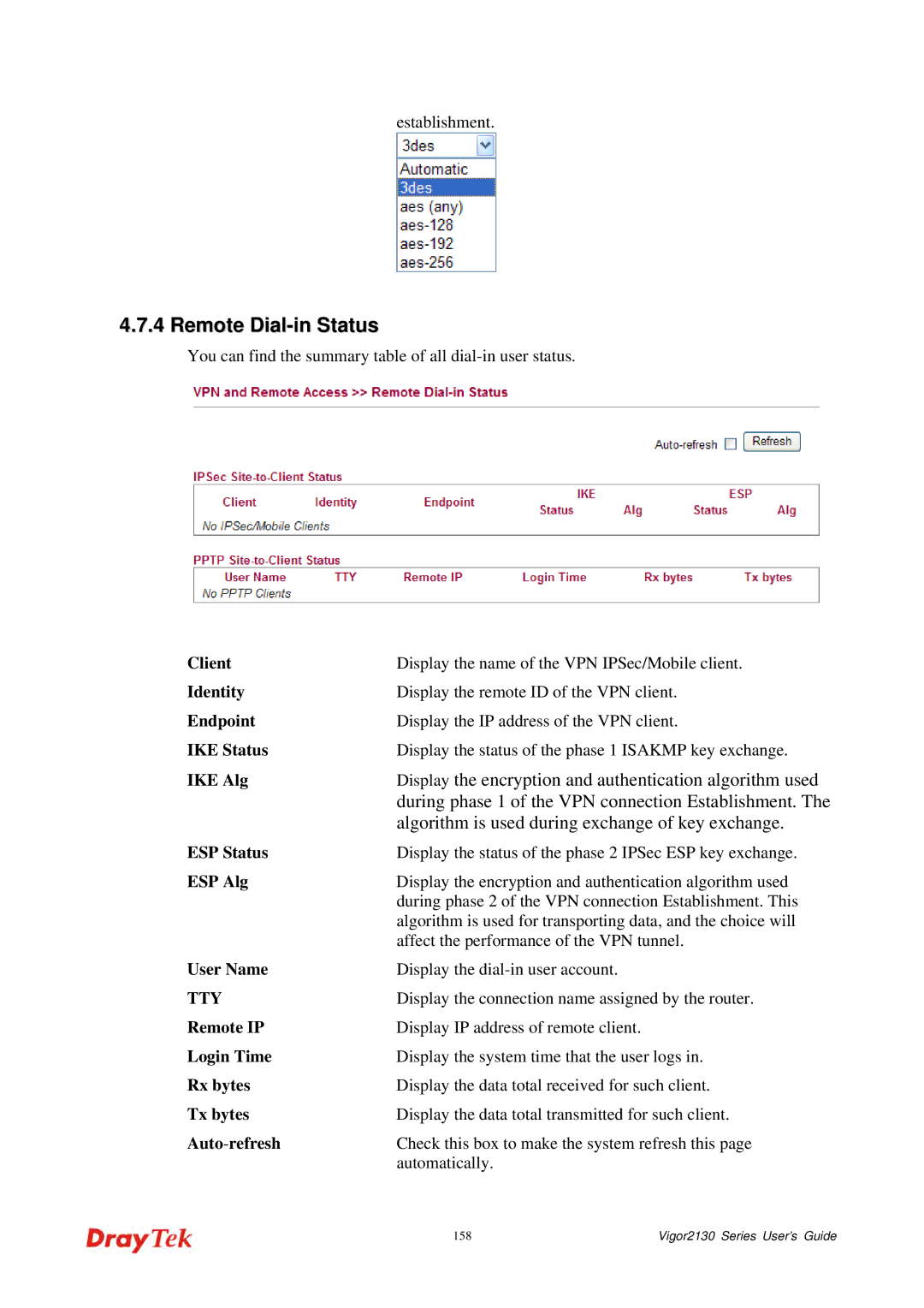 Draytek 2130 manual Remote Dial-in Status 