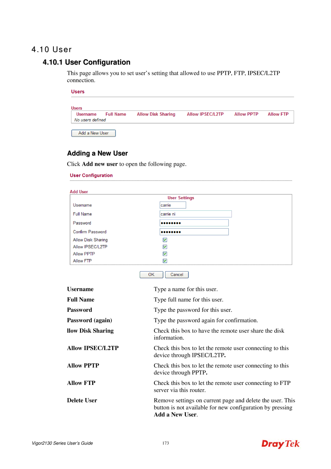 Draytek 2130 manual User, Llow Disk Sharing 