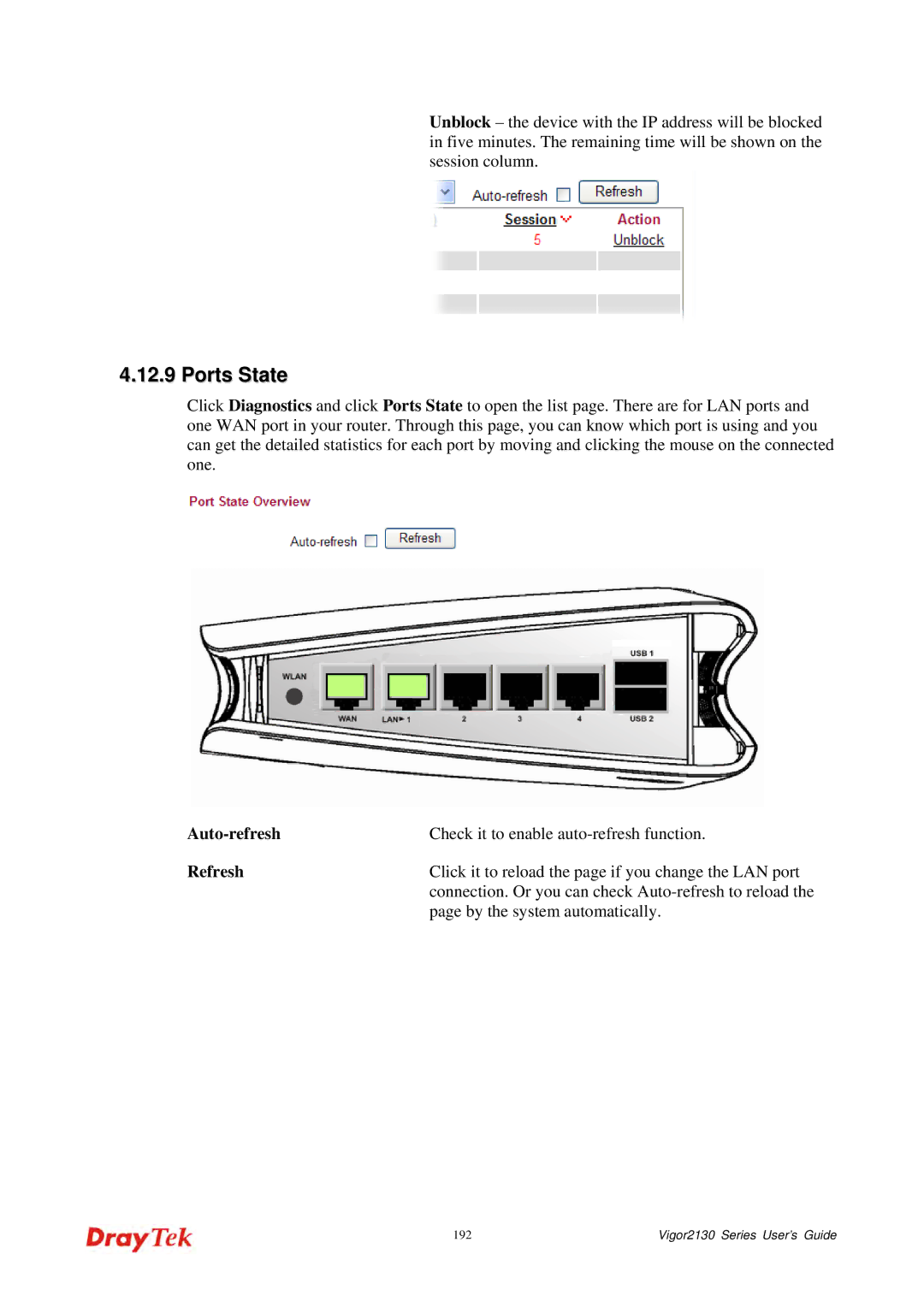 Draytek 2130 manual Ports State 