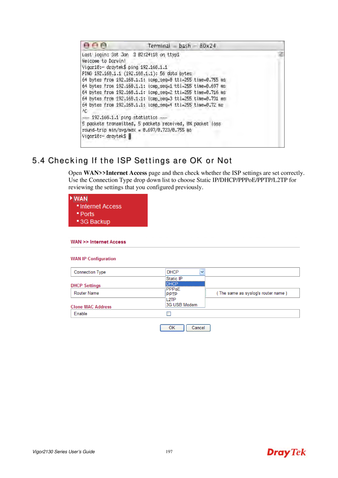 Draytek 2130 manual Checking If the ISP Settings are OK or Not 