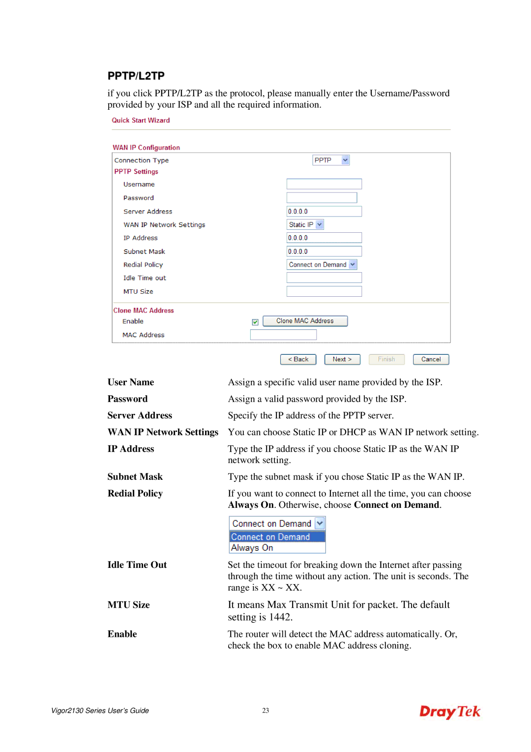 Draytek 2130 manual PPTP/L2TP 