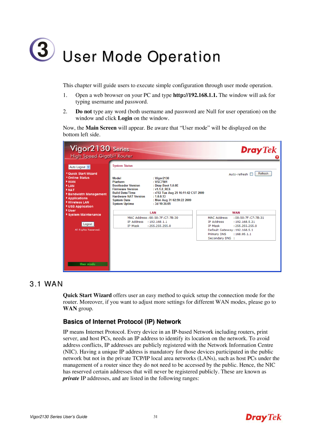 Draytek 2130 manual Wan, Basics of Internet Protocol IP Network 