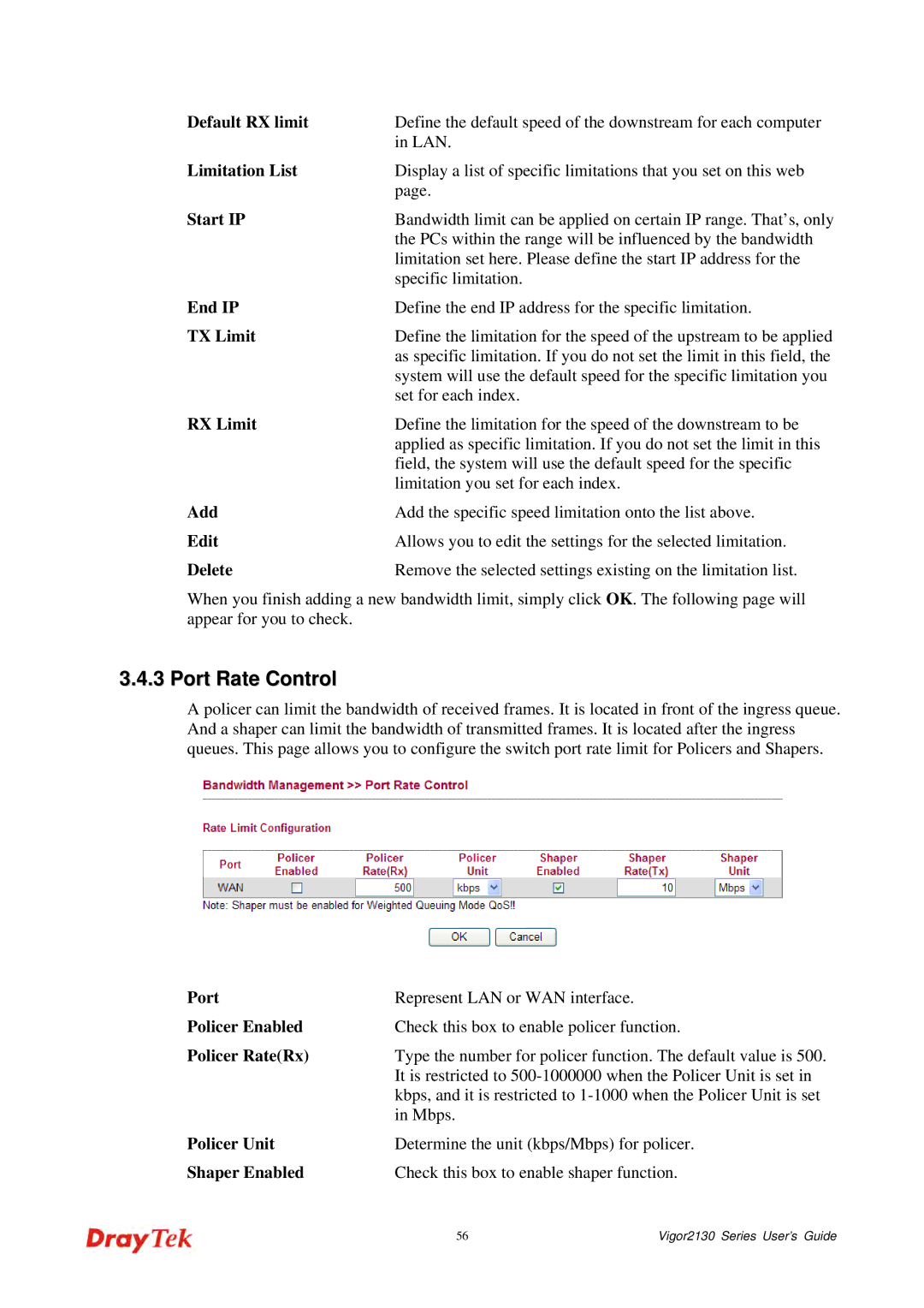 Draytek 2130 manual Port Rate Control 