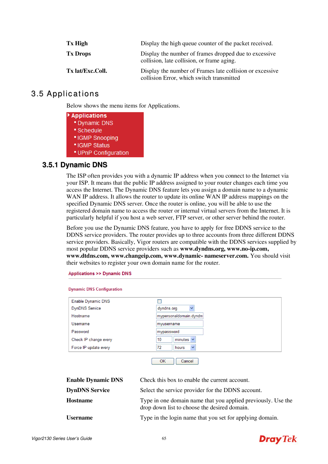 Draytek 2130 manual Applications, Dynamic DNS 