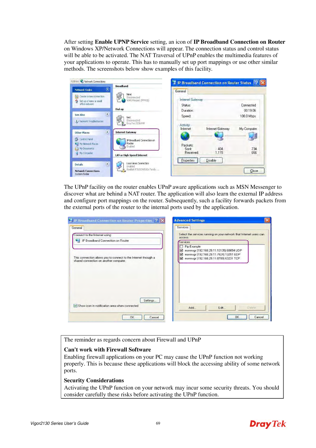 Draytek 2130 manual Cant work with Firewall Software, Security Considerations 