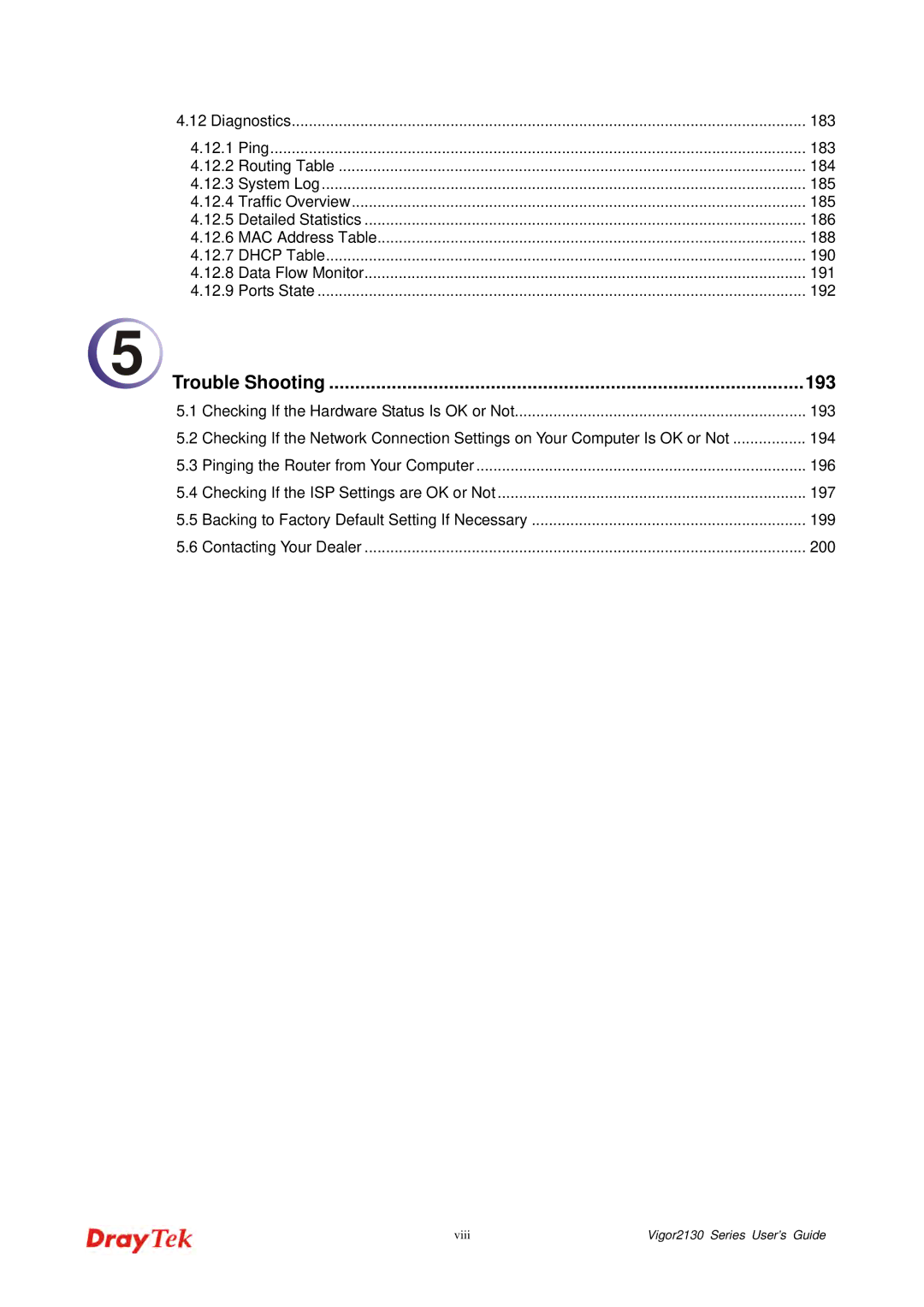 Draytek 2130 manual Trouble Shooting 193 