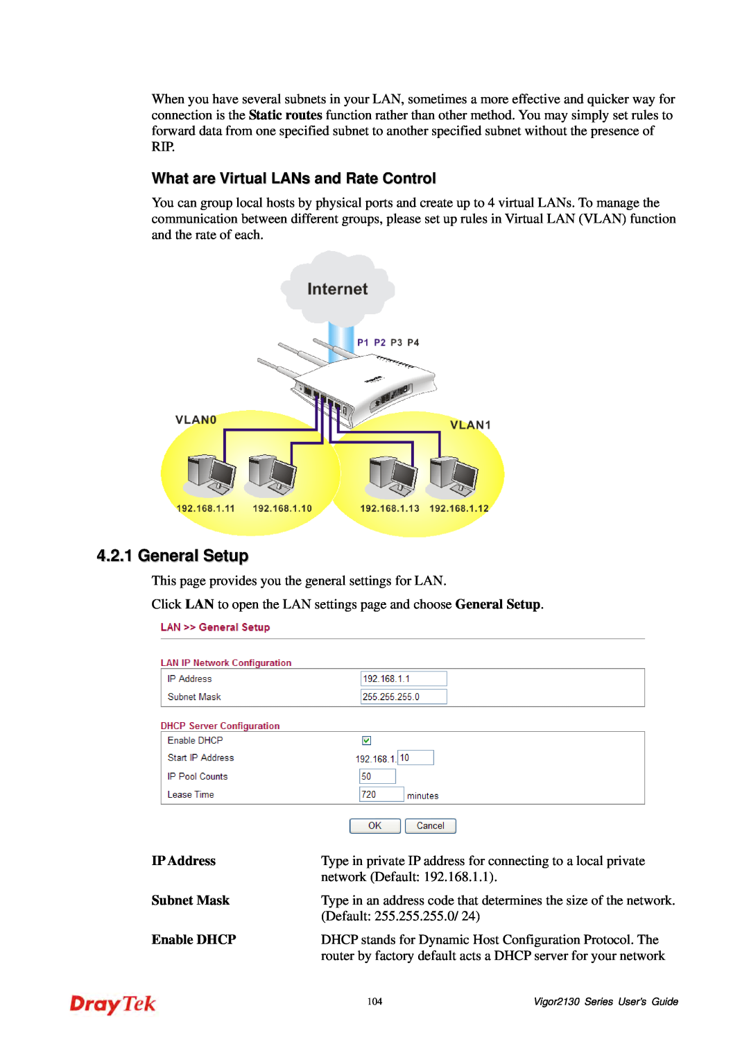 Draytek 2130 manual General Setup, What are Virtual LANs and Rate Control 