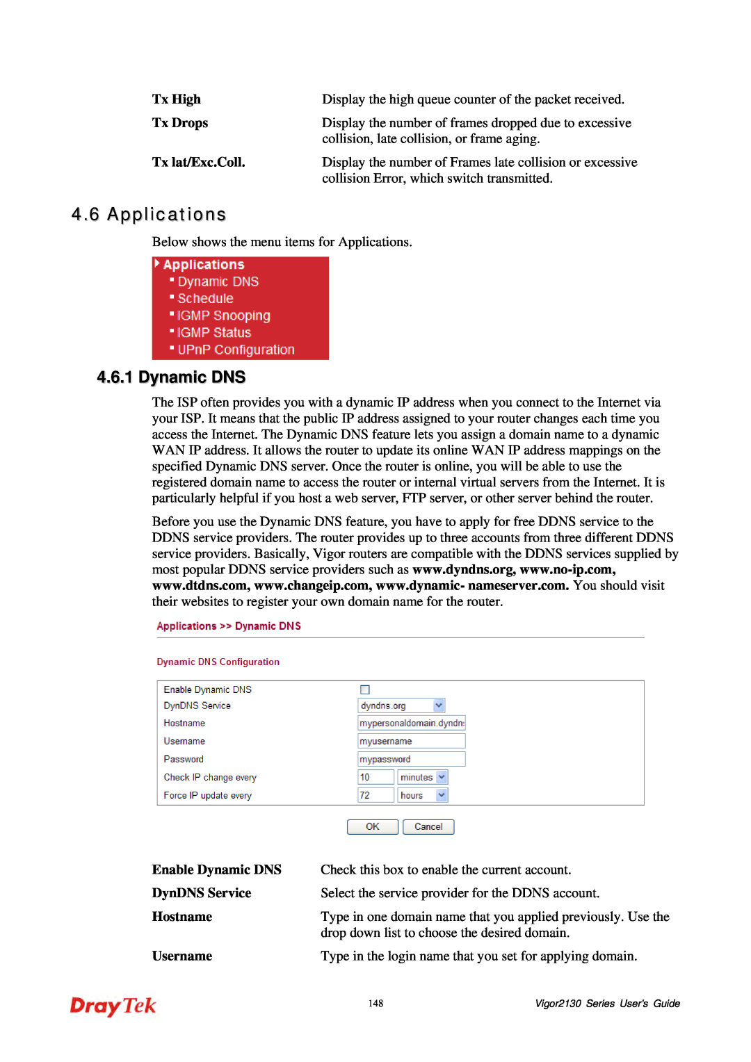Draytek 2130 manual Applications, Dynamic DNS 
