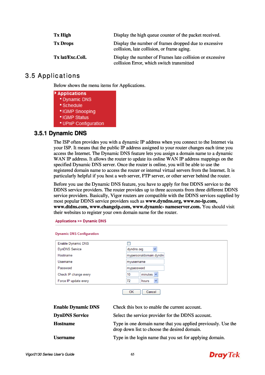 Draytek 2130 manual Applications, Dynamic DNS 