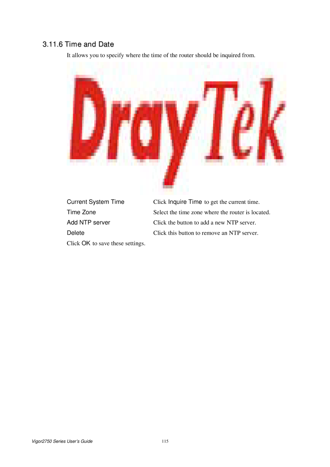 Draytek 2750 manual Time and Date 