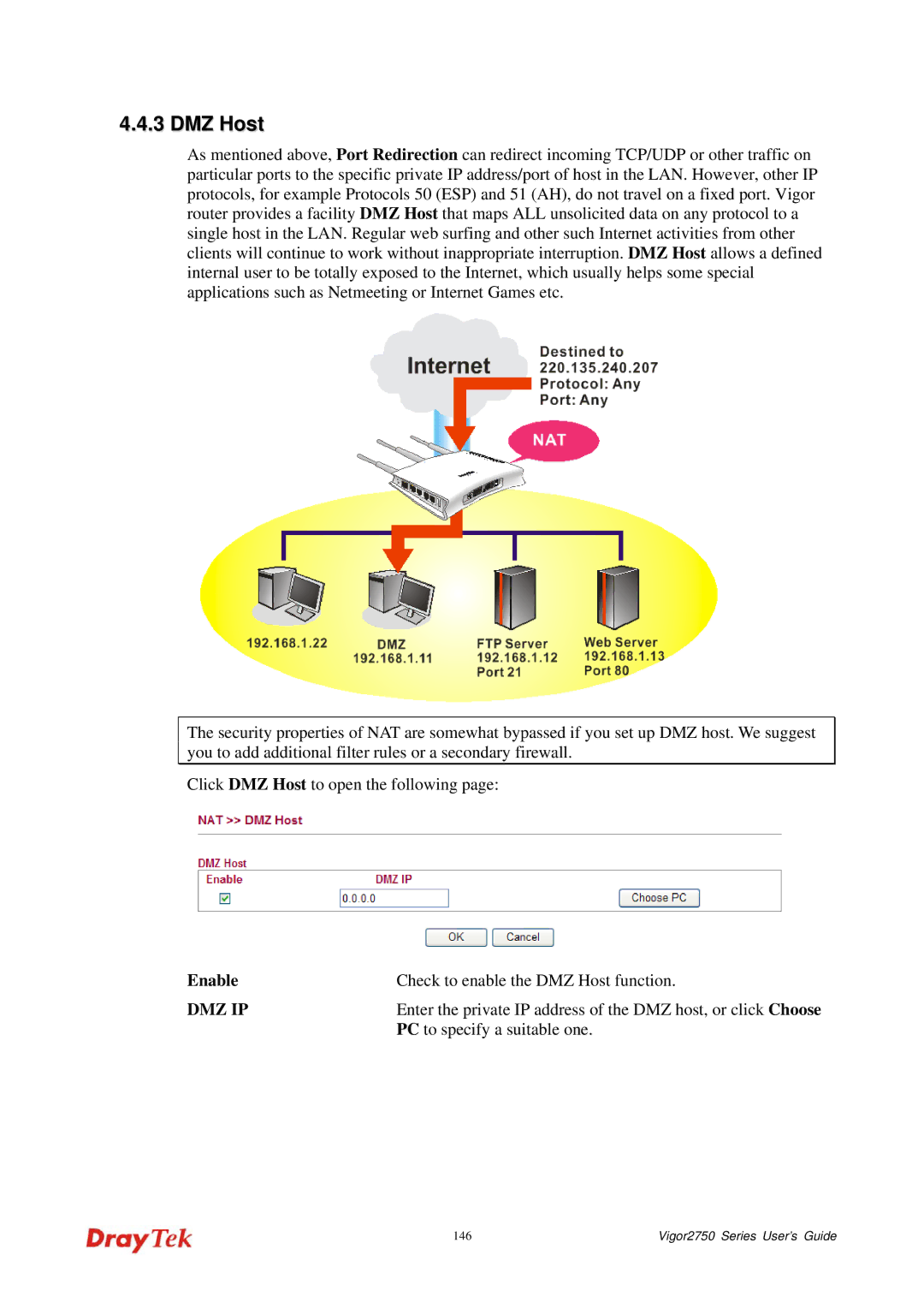 Draytek 2750 manual DMZ Host, PC to specify a suitable one 