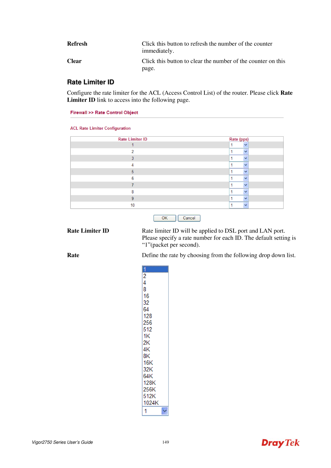 Draytek 2750 manual Rate Limiter ID, Refresh 