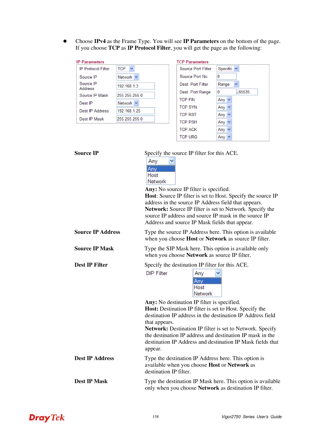 Draytek 2750 manual Dest IP Filter 