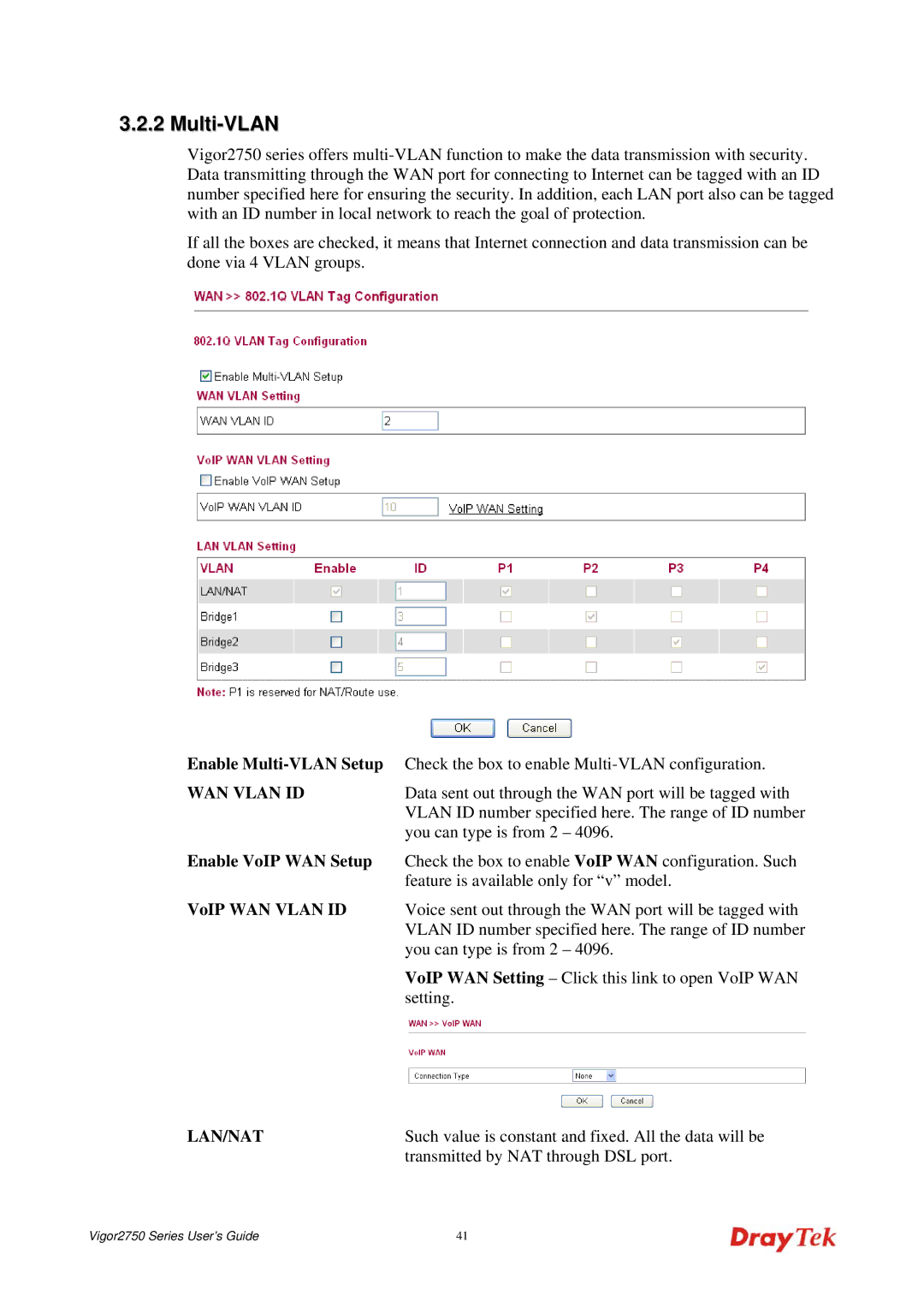 Draytek 2750 manual Multi-VLAN, Lan/Nat 