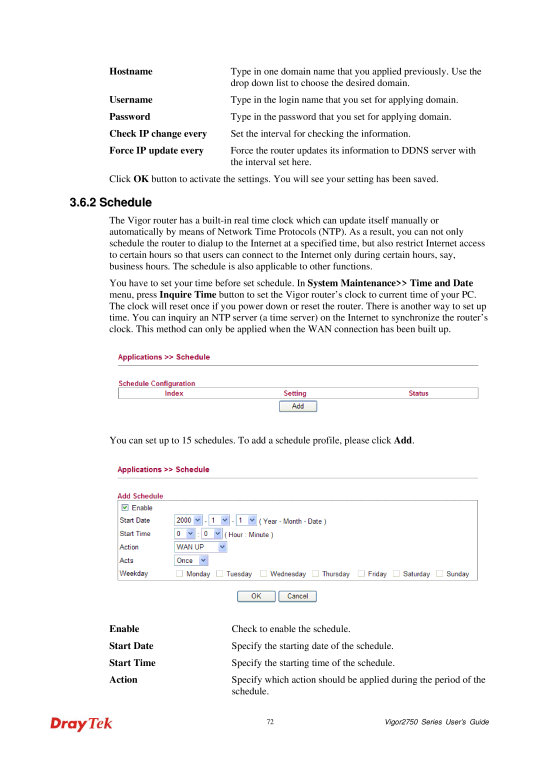 Draytek 2750 manual Schedule 