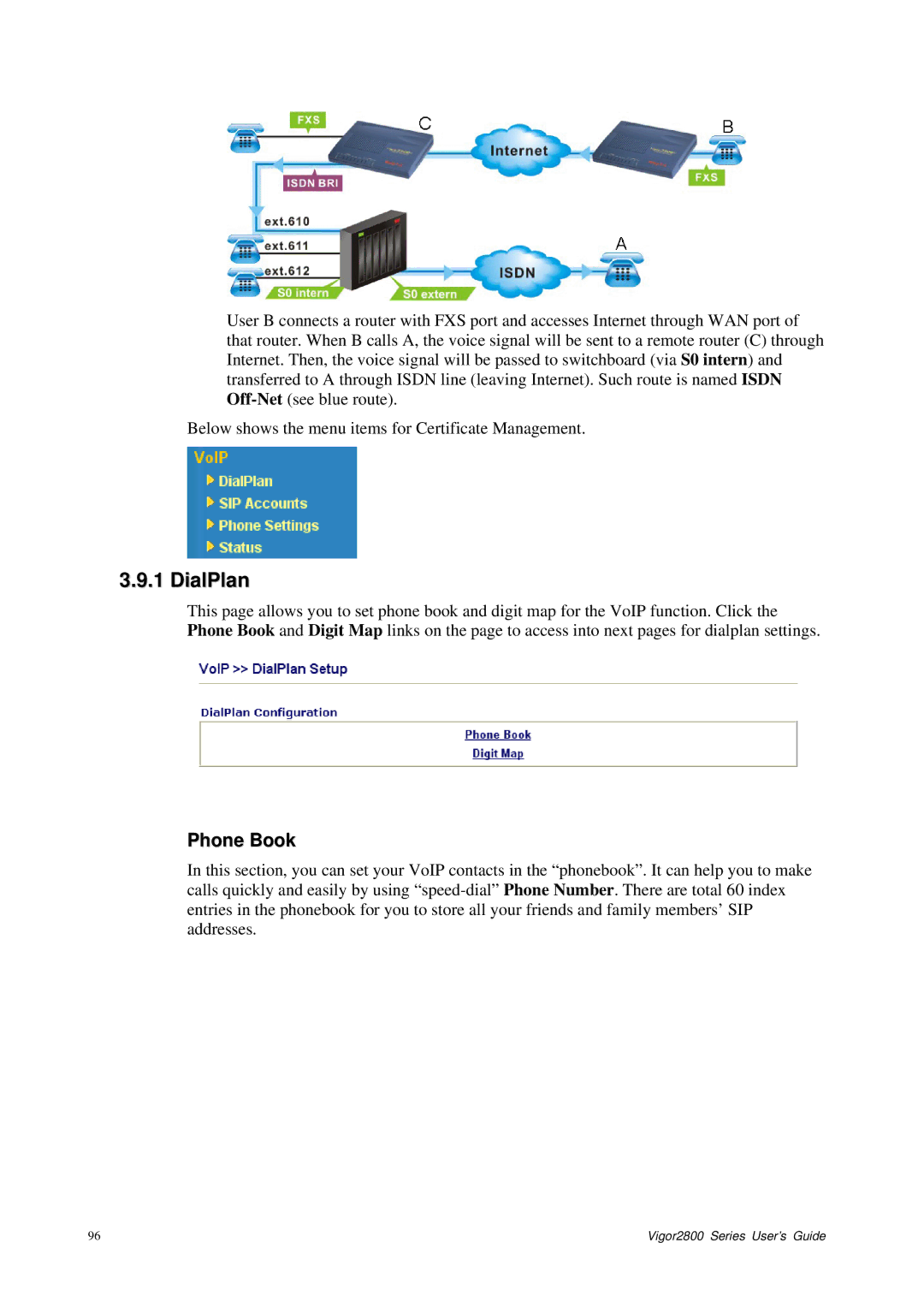 Draytek 2800 Series manual DialPlan, Phone Book 