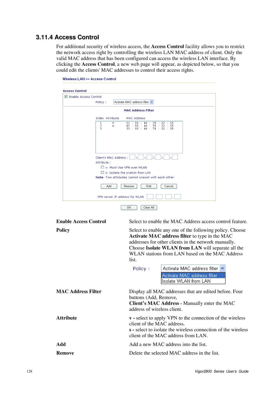 Draytek 2800 Series manual Access Control 