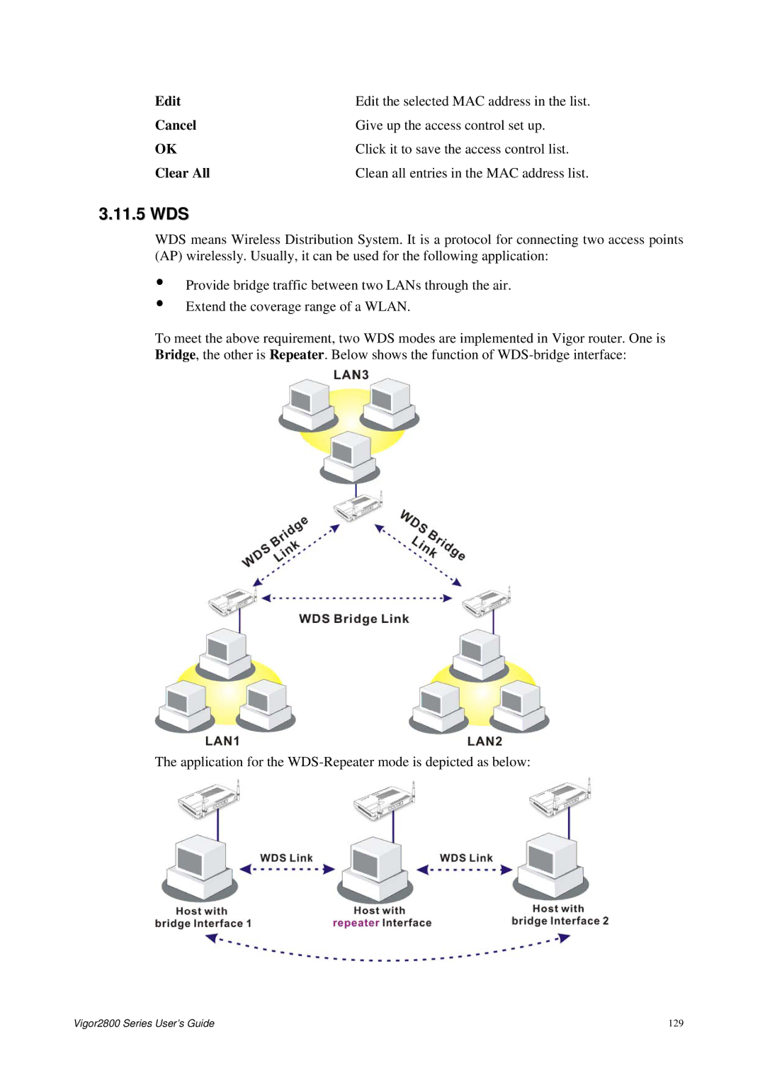 Draytek 2800 Series manual 11.5 WDS, Edit 