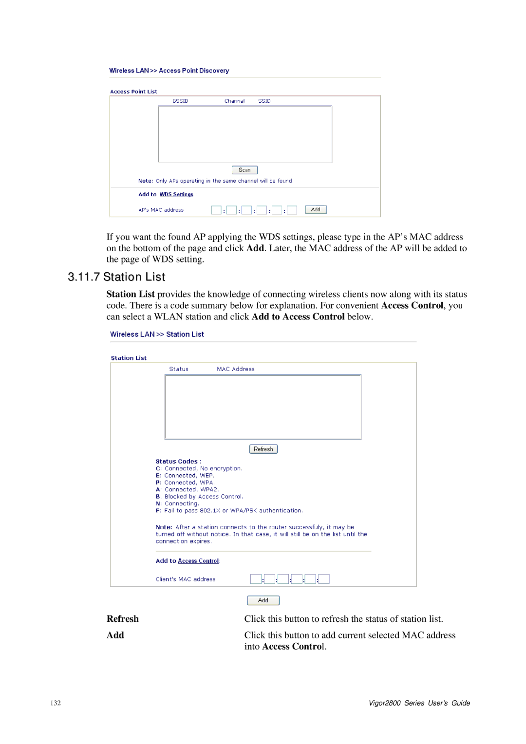 Draytek 2800 Series manual Station List, Into Access Contro l 