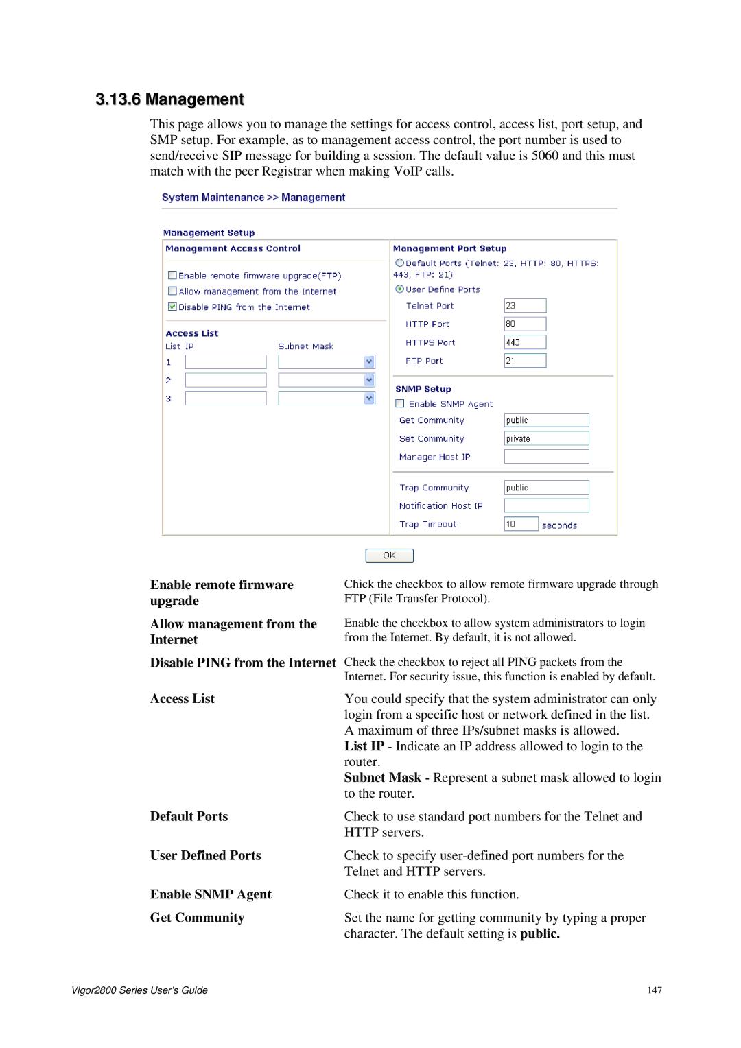 Draytek 2800 Series manual Management 