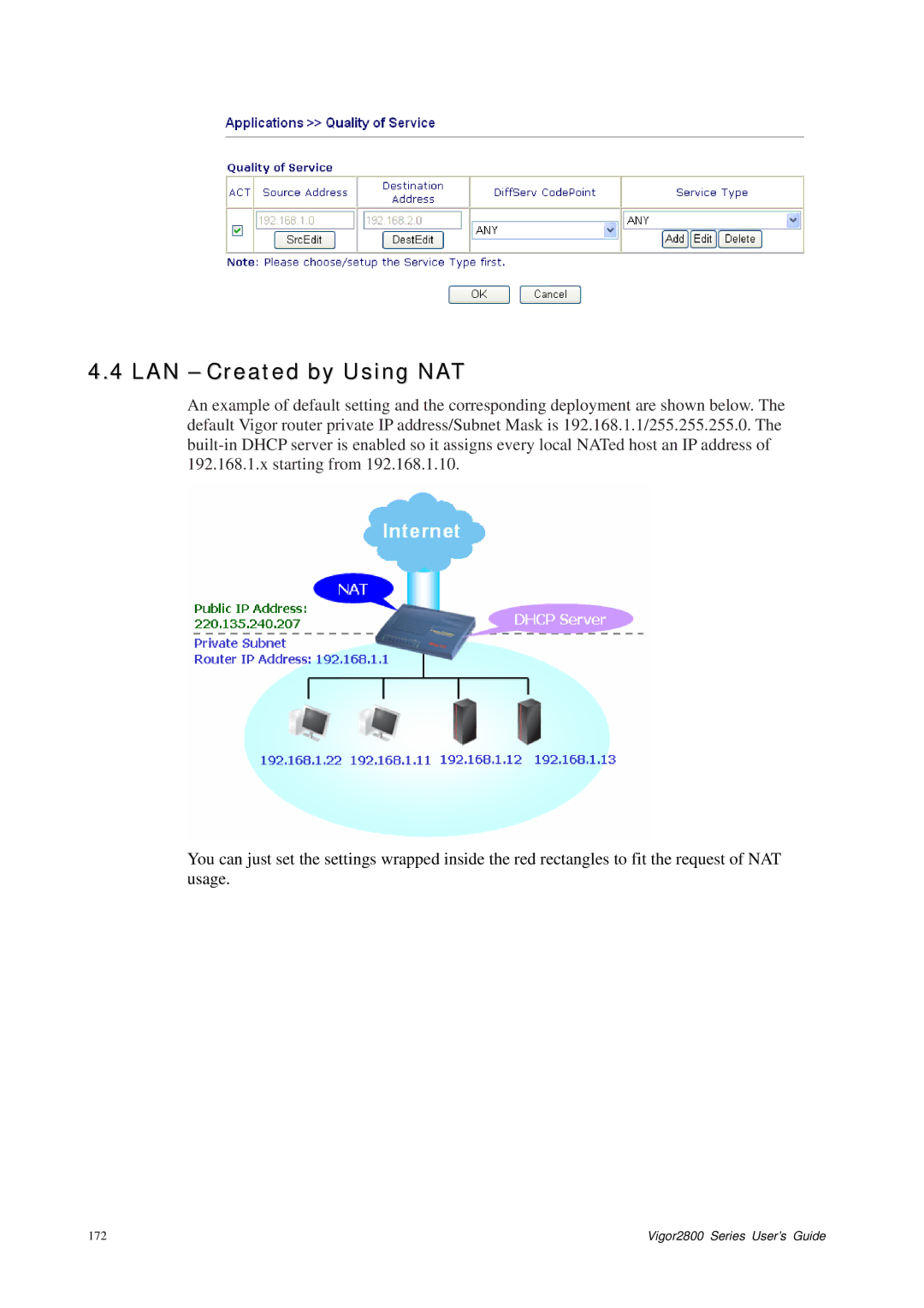 Draytek 2800 Series manual LAN Created by Using NAT 