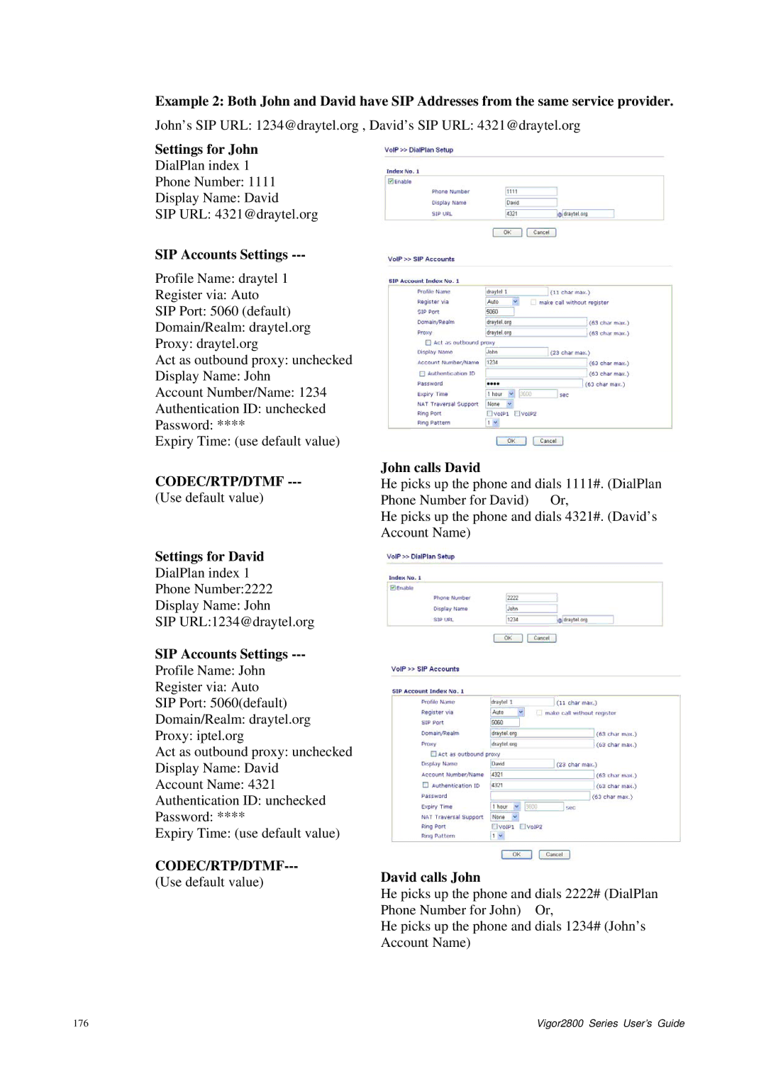 Draytek 2800 Series manual SIP URL 4321@draytel.org 