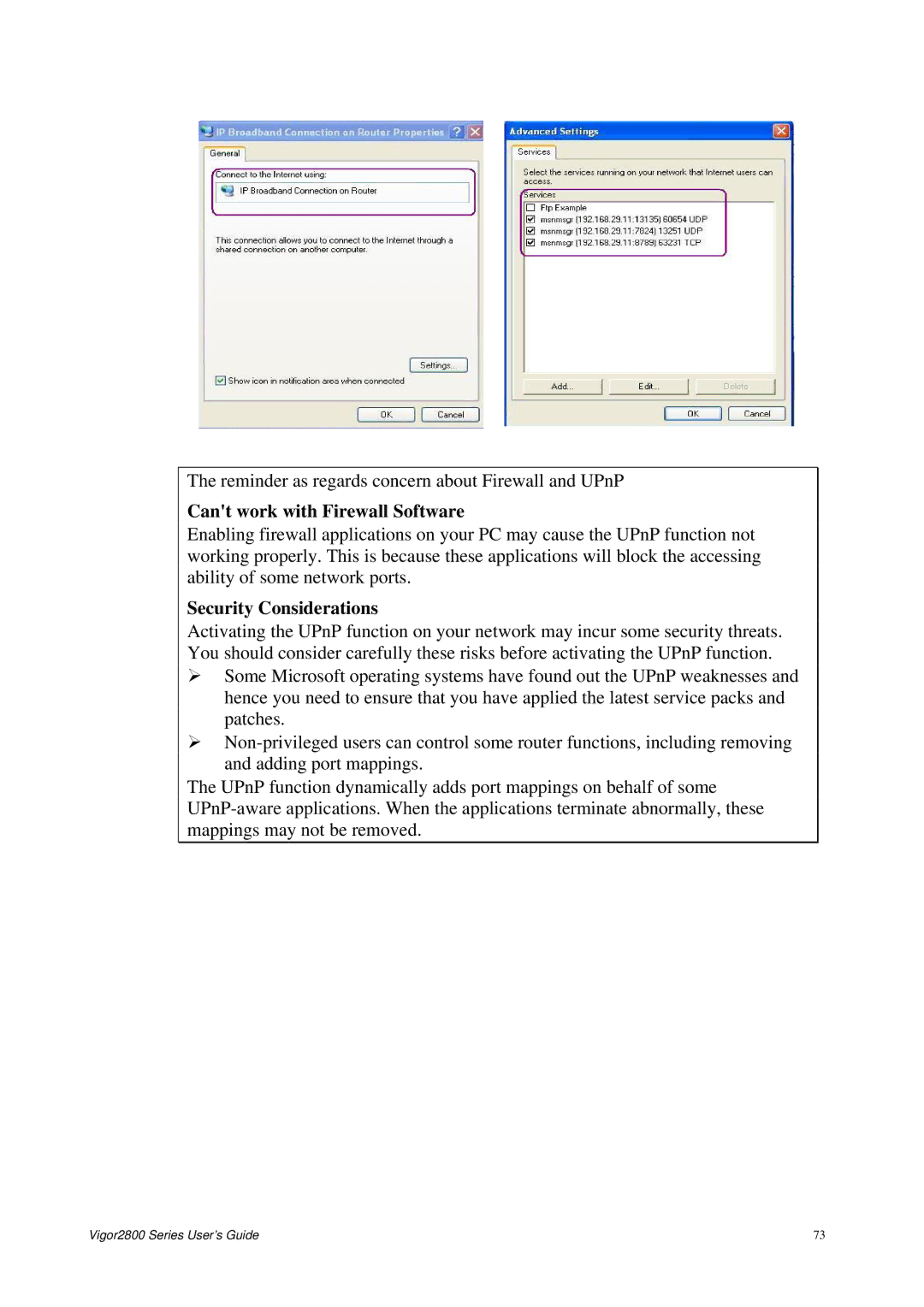 Draytek 2800 Series manual Cant work with Firewall Software 