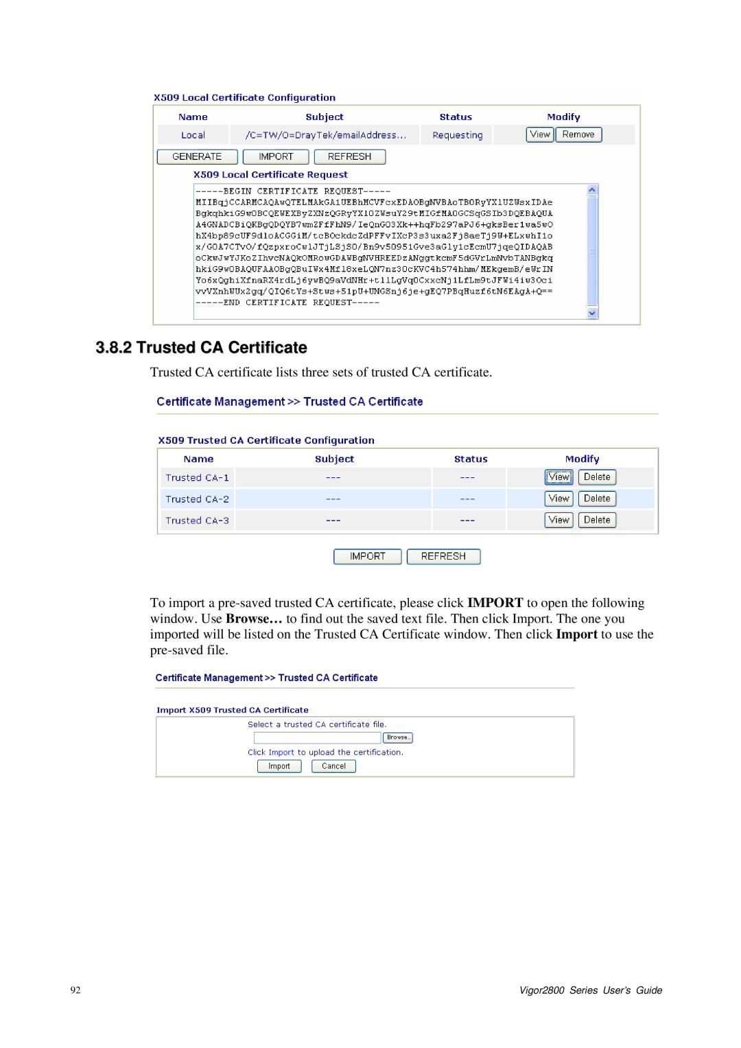 Draytek 2800 Series manual Trusted CA Certificate 