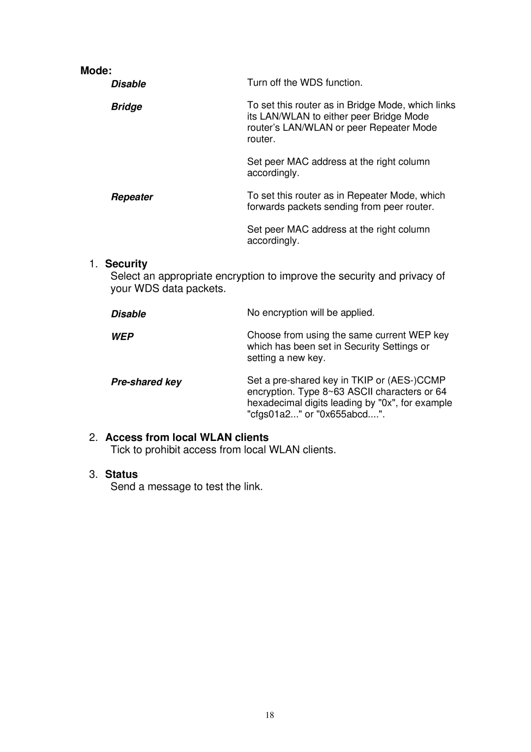 Draytek 2800 manual Access from local Wlan clients, Status 