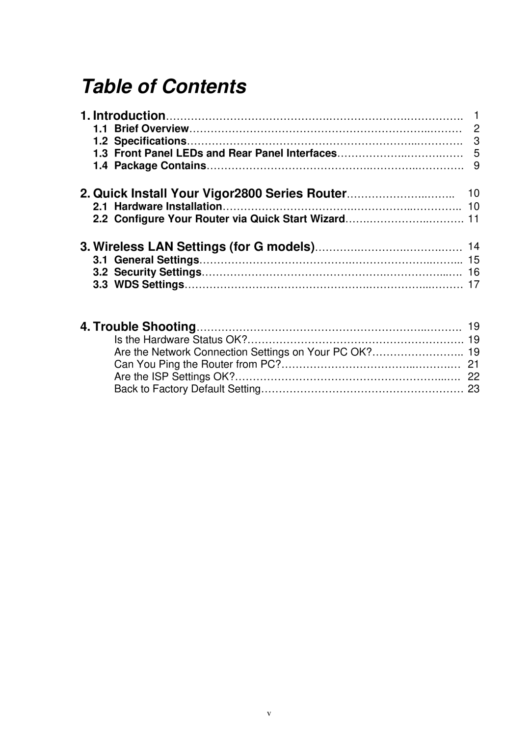 Draytek 2800 manual Table of Contents 