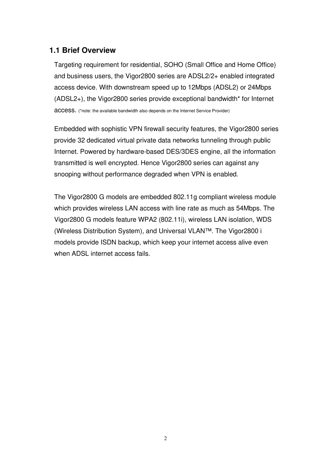 Draytek 2800 manual Brief Overview 